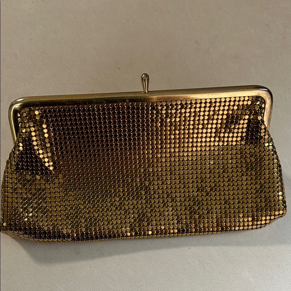 Whiting and Davis Gold Mesh Rectangular Kiss lock coin purse Vintage